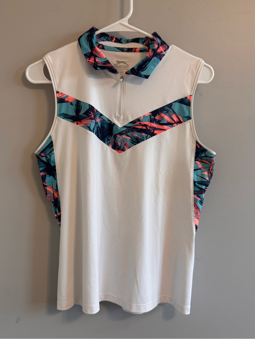 Slazenger Golf Sleeveless Zip Polo Top White Print Women’s Medium